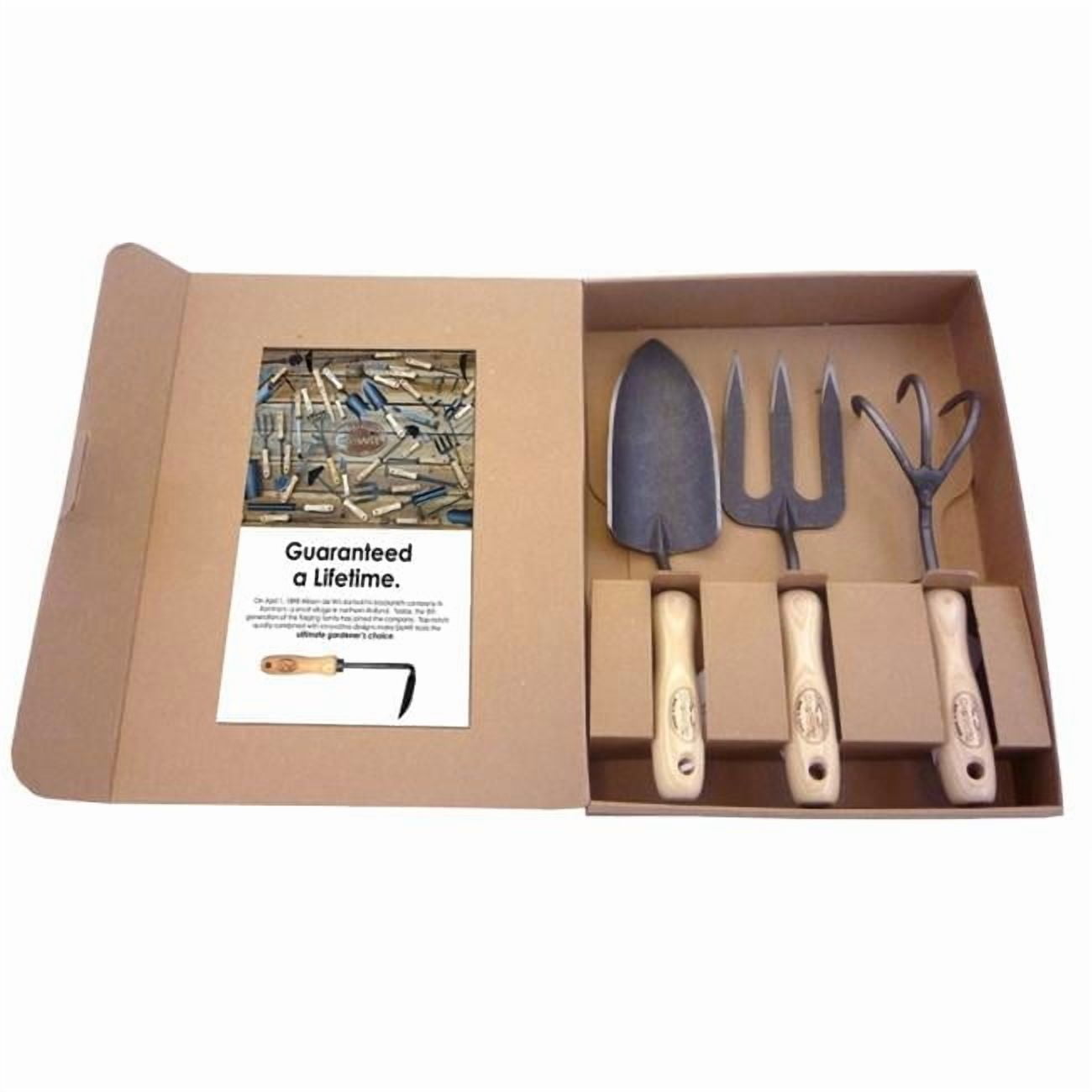 DeWit 31-3333 3 Piece Garden Essential Tool Kit, Trowel, Hand Fork, and 3 Tine Cultivator in Gift Box
