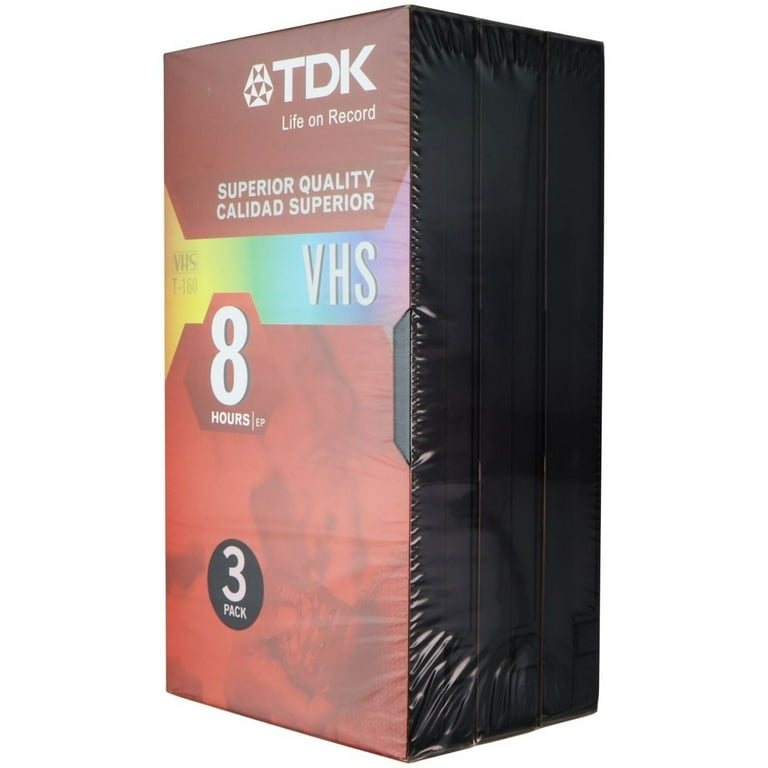 TDK T-160 VHS Tapes 8 Hour Recording Time EP - Black, 3 Pack