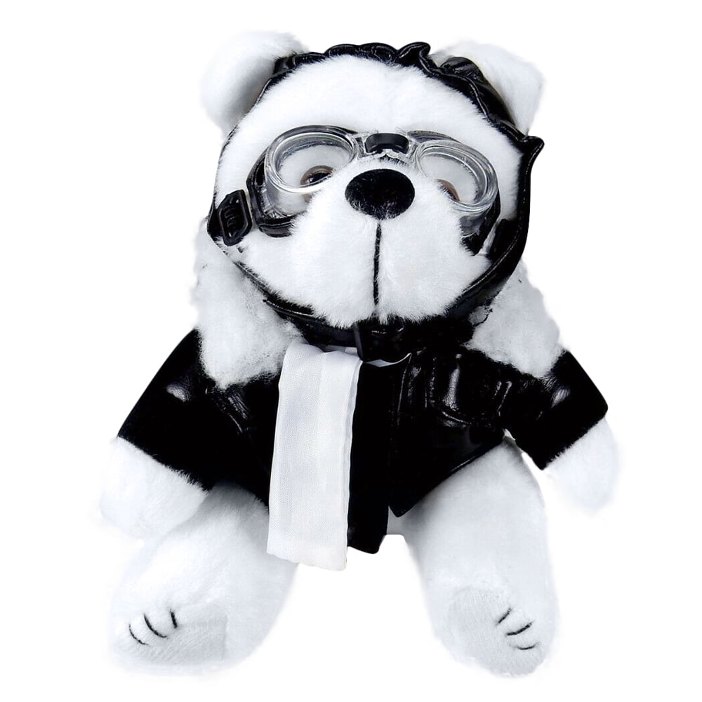 TDL White Aviator Bear Plush - Child's Teddy with Black Faux Leather Bomber  Jacket, Goggles & Helmet 