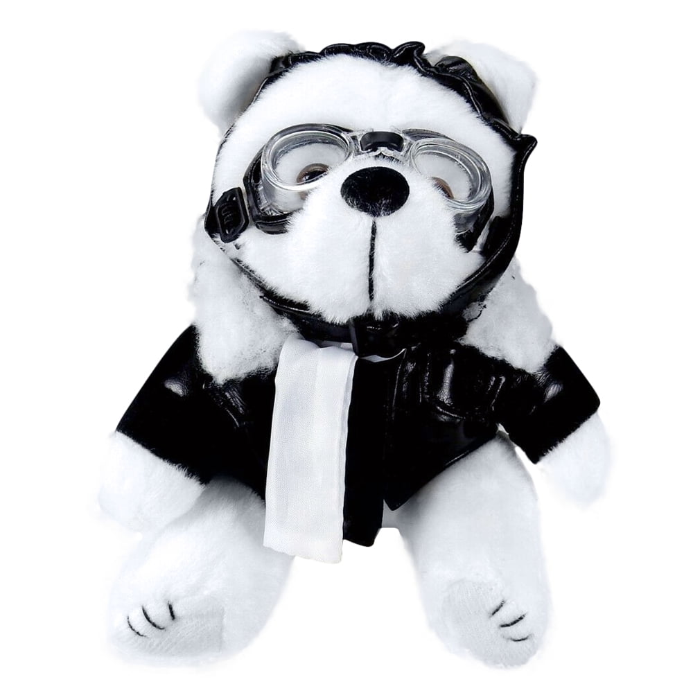 TDL White Aviator Teddy Bear Plush Toy with Black Faux Leather