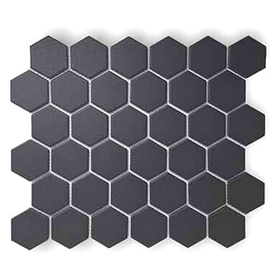 TDPW-UNBH2-406 Unglazed Porcelain Black Greyish Charcoal 2 in Hexagon Floor Wall Tile for Shower Bathroom, Kitchen Backsplash, No Slip Tile, Fireplace, Pool - 5 Sheets