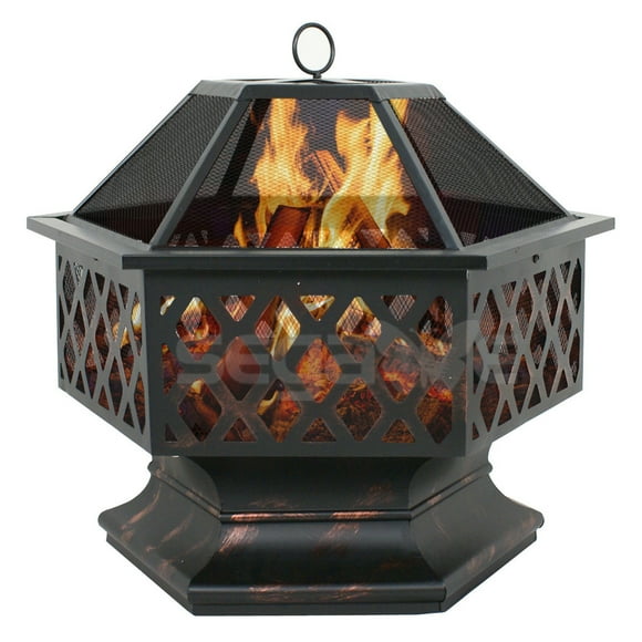 TDUKDB Outdoor Wood - Burning Fire Pit Heater: Patio Deck Fireplace Table with Spark Screen, Log Grate & Safety Ring, Ideal for Backyard Gatherings, Camping & Bonfires