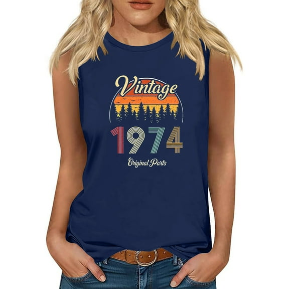 TDYHUAO 50th Birthday Gift 50 Years Old Women Retro Vintage 1974 Tank Top Summer Sleeveless T Shirt Casual Loose Tunic Tops
