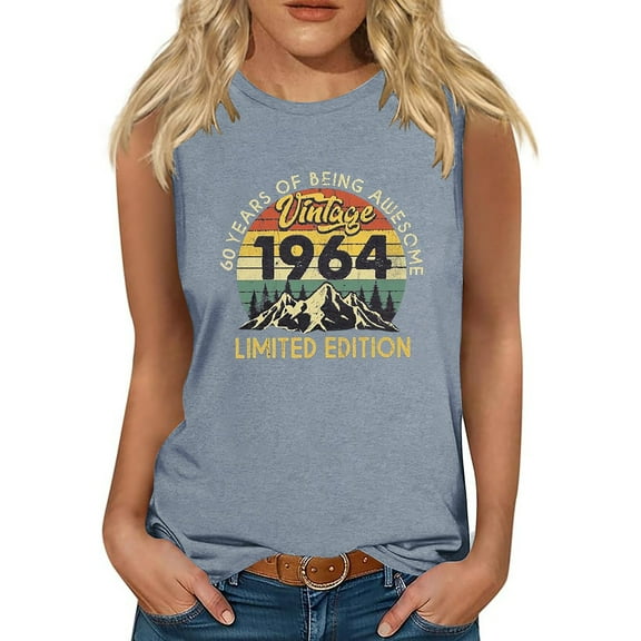 TDYHUAO 60th Birthday Gift 60 Years Old Women Retro Vintage 1964 Tank Top Summer Sleeveless T Shirt Casual Loose Tunic Tops