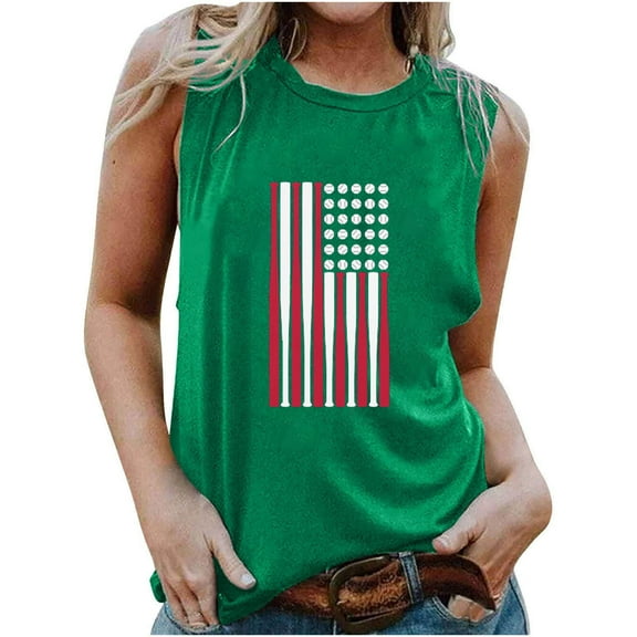 TDYHUAO American Flag Tank Tops for Women 4th of July Shirts USA Stars Stripes Print Sleeveless O-Neck T-Shirt Patriotic Tees