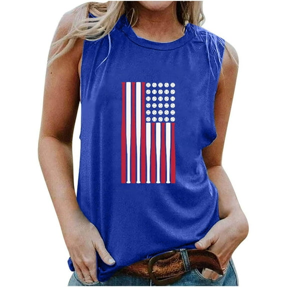 TDYHUAO American Flag Tank Tops for Women 4th of July Shirts USA Stars Stripes Print Sleeveless O-Neck T-Shirt Patriotic Tees