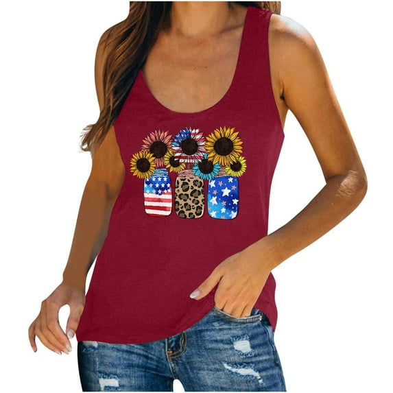 TDYHUAO American Flag Tank Tops for Women Sunflower Graphic Tees Shirts Casual Sleeveless 4th of July Shirt Patriotic Tops
