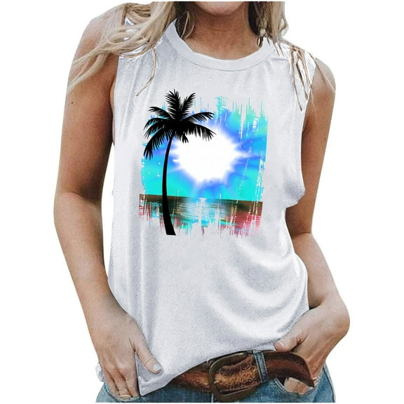 TDYHUAO Beach Tank Tops for Women Girls Trip Shirts Sunshine Coconut Palm Graphic Tee Summer Vacation Sleeveless Tops Vest