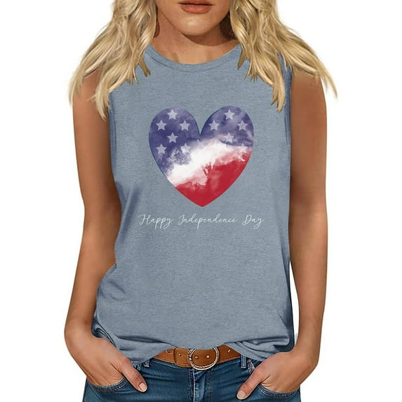 TDYHUAO Happy Independence Day Tank Top Women 4th of July American Flag Heart Tank Tops Casual Sleeveless Patriotic Shirts
