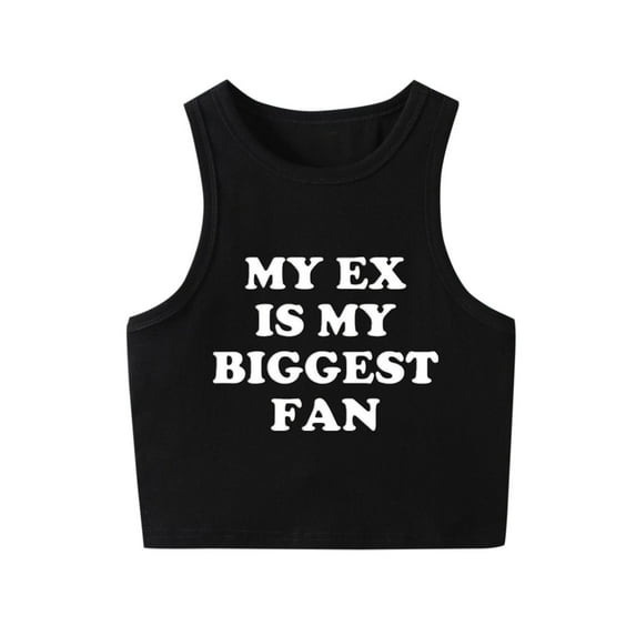 TDYHUAO My Ex Is My Biggest Fan Funny Sayings Tank Top Women's Summer Tank Tops Workout Exercise Shirts Y2k Yoga Crop Tops