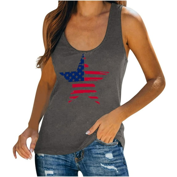 TDYHUAO Patriotic Shirts 4th of July Sleeveless Tank Tops Women American Flag T Shirt USA Star Graphic Tees Racerback Vest