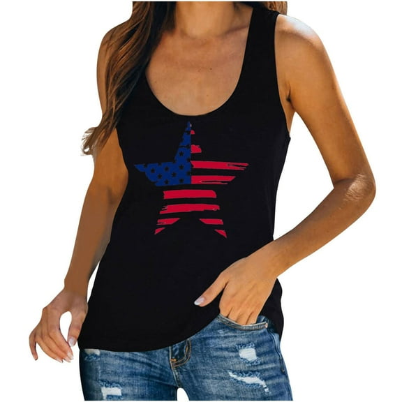 TDYHUAO Patriotic Shirts 4th of July Sleeveless Tank Tops Women American Flag T Shirt USA Star Graphic Tees Racerback Vest