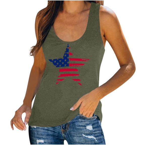 TDYHUAO Patriotic Shirts 4th of July Sleeveless Tank Tops Women American Flag T Shirt USA Star Graphic Tees Racerback Vest