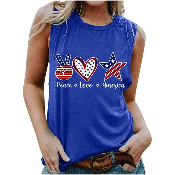 TDYHUAO Patriotic Tank Tops for Women - Peace Love America 4th of July Tops for Women - Casual Summer Tanks for July 4th
