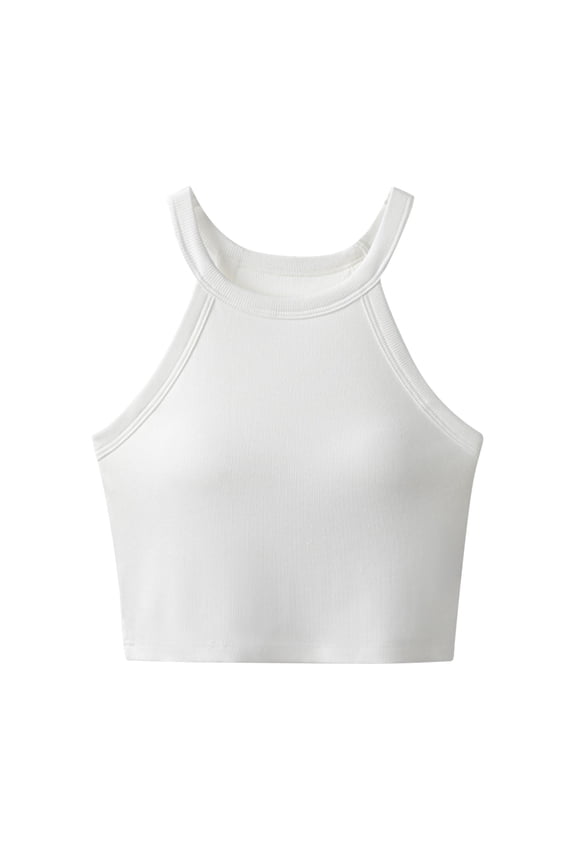 Ribbed Knit Tank Tops for Women Halter High Neck Seamless Cute Crop Top Basic Sleeveless Workout Athletic Yoga Shirts