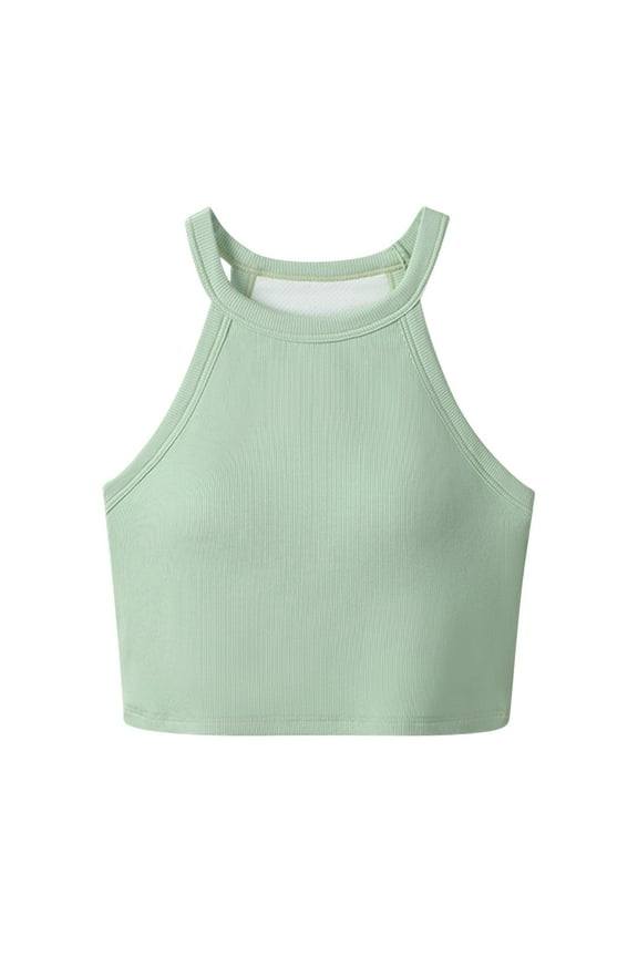 Ribbed Knit Tank Tops for Women Halter High Neck Seamless Cute Crop Top Basic Sleeveless Workout Athletic Yoga Shirts
