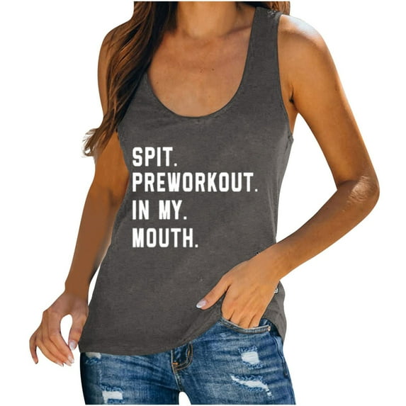 TDYHUAO Spit Preworkout In My Mouth Funny Gym Workout Racerback Tank Top Womens Summer Casual Sleeveless Letter Printed Shirts