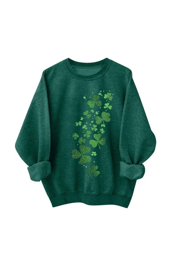 St Patricks Day Sweatshirt Women Long Sleeve St Pattys Shirt Funny Irish Shamrock Graphic Pullover Top Clover Blouse