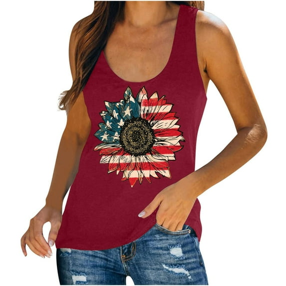 TDYHUAO Sunflower Tank Tops Women American Flag Sunflower Graphic Tees Shirts Summer Casual Sleeveless Patriotic Tank Top
