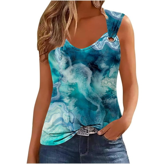 TDYHUAO Tank Tops for Women 2024 Dressy Casual Shirts Summer 3D Marble Print Loose Fit Camisole Cute Trendy Sleeveless Blouses