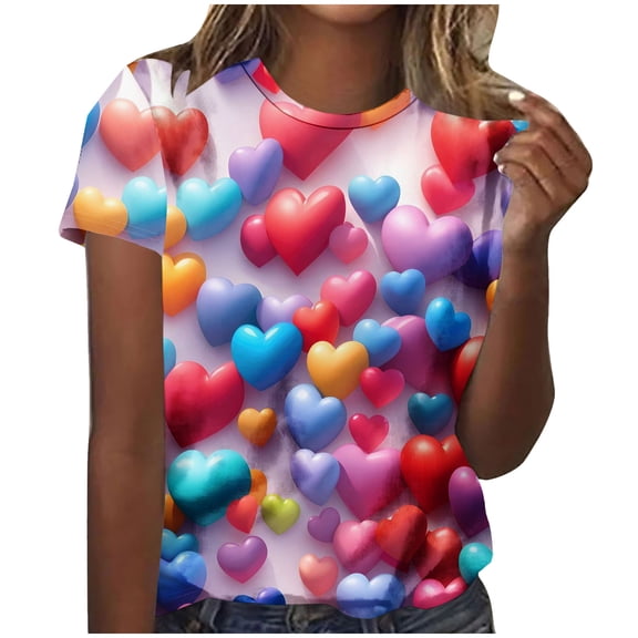 TDYHUAO Valentines T-Shirt for Women Funny Love Heart Grarphic Shirts Casual Valentines Short Sleeve Crewneck Tee Tops