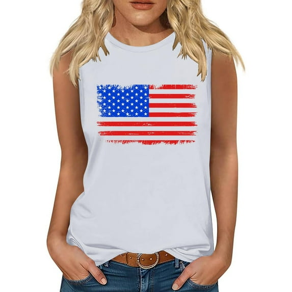 TDYHUAO Women's American Flag Tank Tops 4th of July Sleeveless USA Flag Shirts Casual Stars and Stripes Patriotic T Shirt