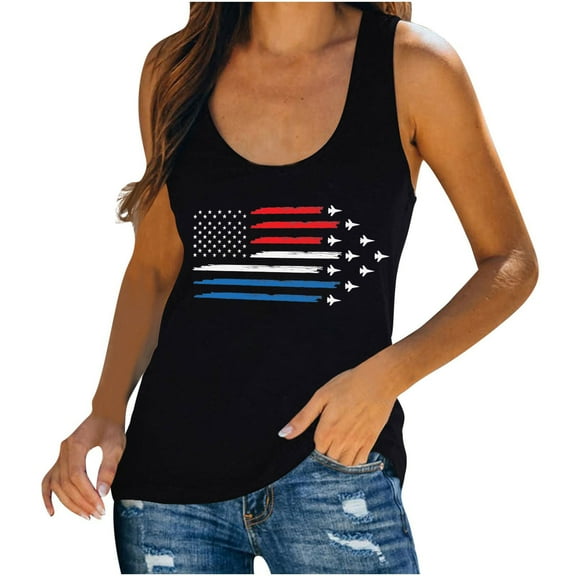 TDYHUAO Women's American Flag Tank Tops 4th of July Sleeveless USA Flag Shirts Racerback Stars and Stripes Patriotic T Shirts