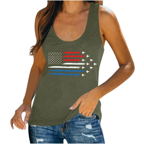 TDYHUAO Women's American Flag Tank Tops 4th of July Sleeveless USA Flag Shirts Racerback Stars and Stripes Patriotic T Shirts