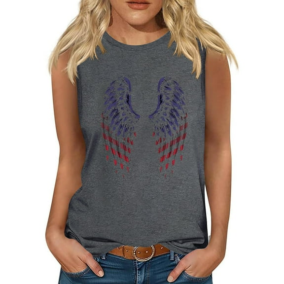 TDYHUAO Women's American Flag Wings Graphic Tank Tops Casual Fouth of July Print Sleeveless T-Shirt Summer Patriotic Tee Tops