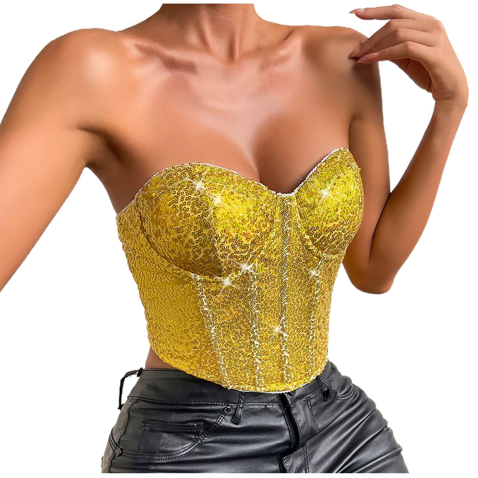 gold sequin bustier top