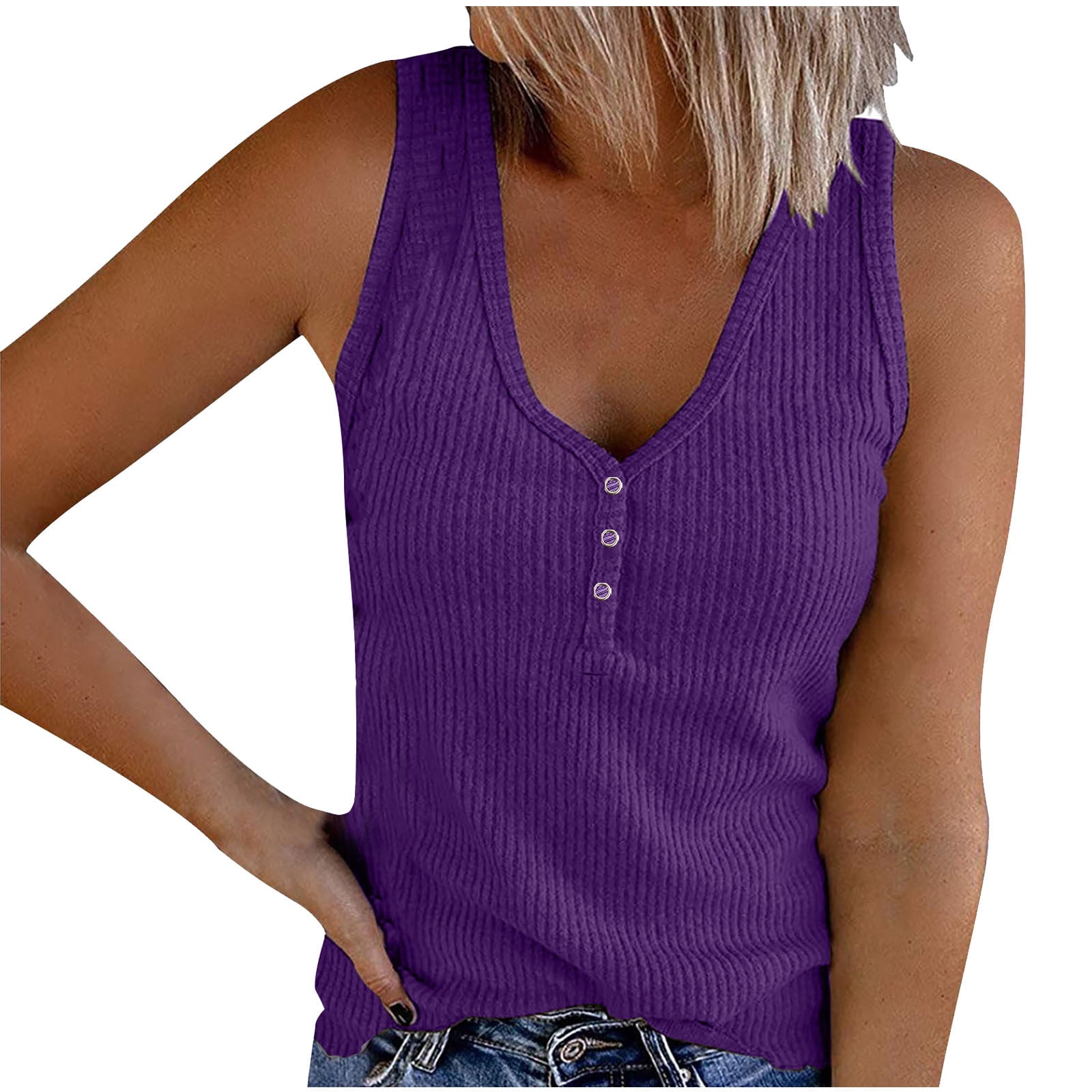 Women's 100% Cotton Tank Top - Relaxed Fit Plain Summer Vest, Sleeveless Casual Tee