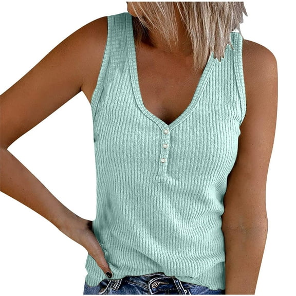 TDYHUAO Womens Sleeveless Ribbed Knit Fitted Tank Tops V Neck Henley Button Basic Camis Cotton Shirts Summer Casual Tank Vest