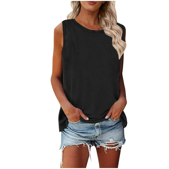 TDYHUAO Womens Tank Tops Crewneck Basic Solid Color Casual Flowy Summer Sleeveless Tee Shirt Loose Fit Vest Comfy Tunic Blouse