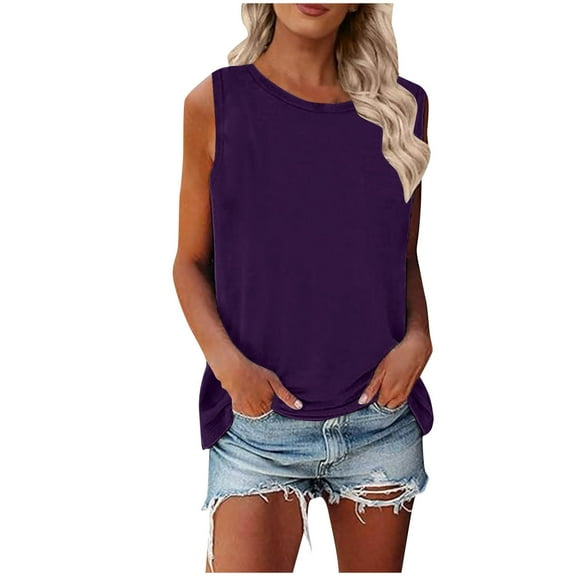 TDYHUAO Womens Tank Tops Crewneck Basic Solid Color Casual Flowy Summer Sleeveless Tee Shirt Loose Fit Vest Comfy Tunic Blouse