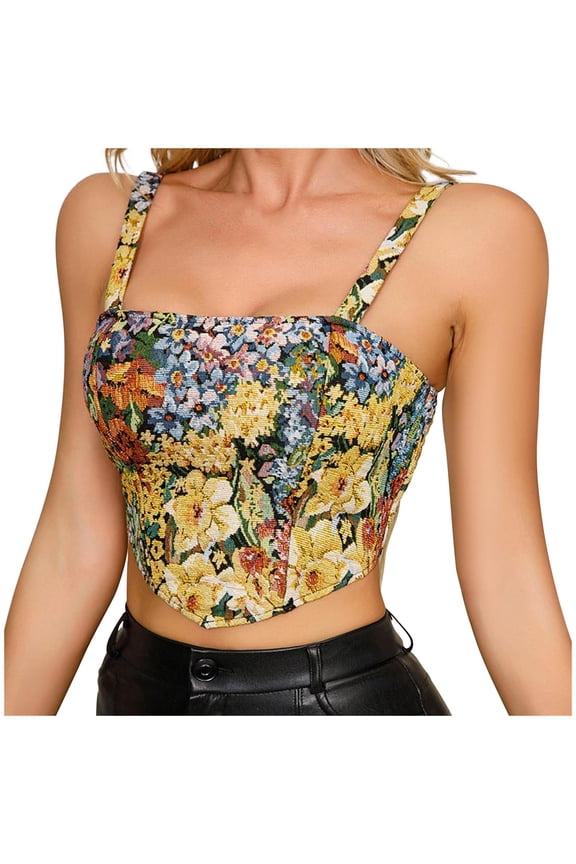 Womens Vintage Floral Lace Up Boned Camisole Bustier Royal Court Suspender Corset Top Cute Crop Cami Tops Party Bodice