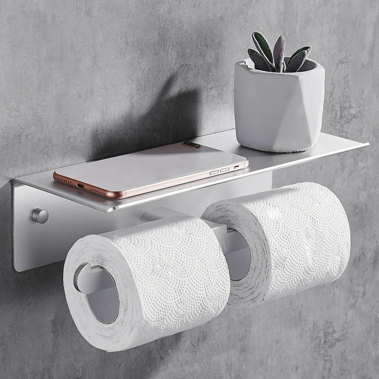 WAYDELI Toilet Paper Holder with Phone Shelf, Fit Mega Rolls, Tissue Roll  Dispenser with Storage Shelf, SUS304 Stainless Steel, 3M Adhesive No Drill