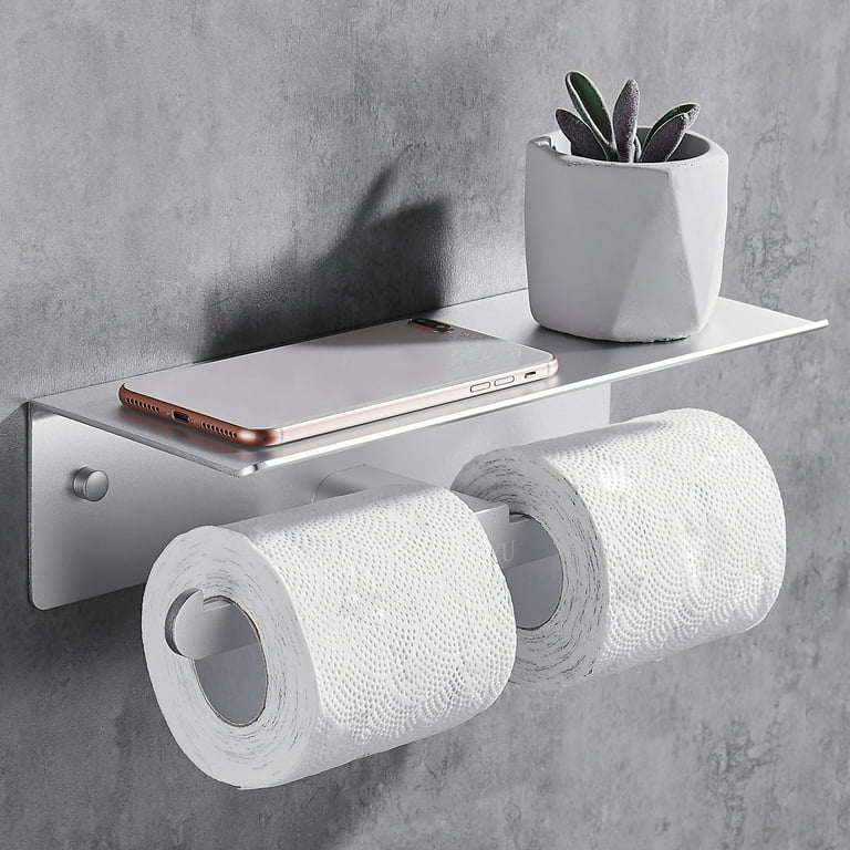 TDYU Toilet Paper Holder with Shelf Wall Mount, Dual Self Adhesive Roll  Tissue Holder for Mobile Phone Storage, Aluminum Rustproof Commercial  Toilet