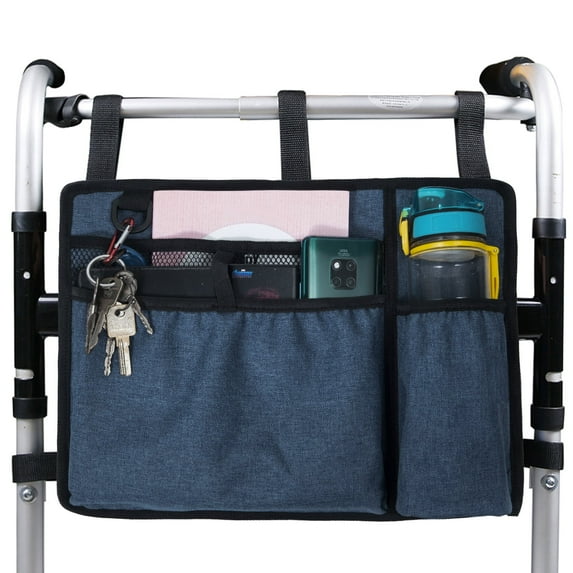 TDYUSG Walker Bag Basket with Cup Holder Suit for Adult Folding Walkers Rollator Organizer Carry Storage Pouch Water-Resistant Armrest Accessories for Seniors, Elderly, Handicap, Blue