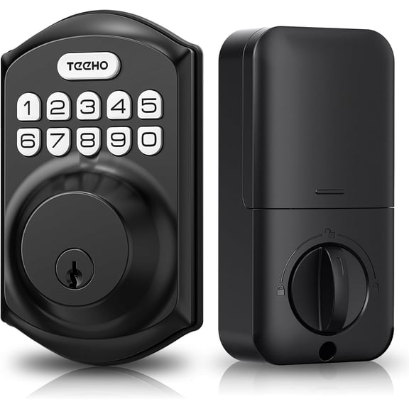 TE001 Keyless Entry Deadbolt with Keypad for Front Door, Matte Black | ANSI Grade 3 Security, 20 User Codes, Low Battery Alert, IP54 Waterproof, One Touch Lock, Anti-Peep Password & 2 Backup Keys