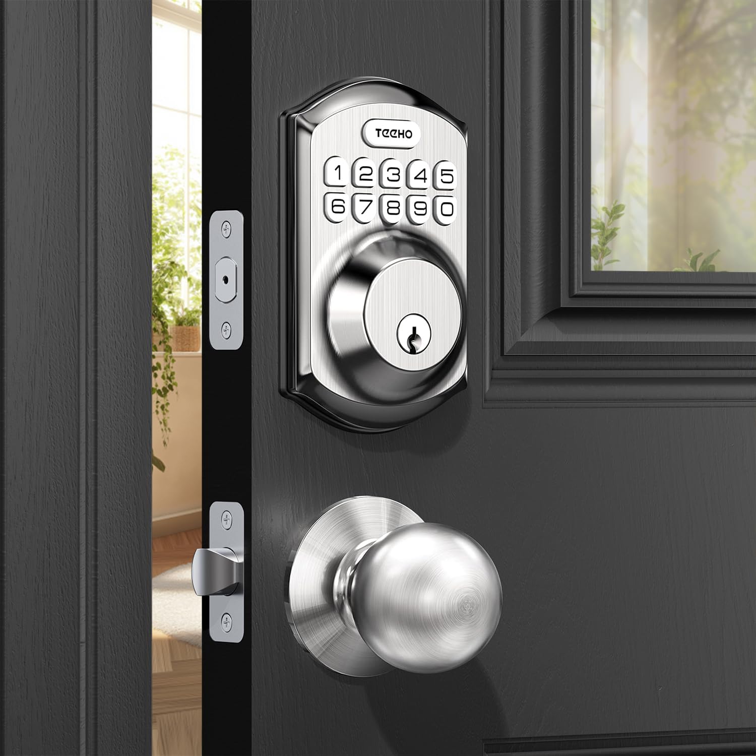 TE001K Keyless Entry Door Lock with Handle, Keypad Deadbolt with 2 ...