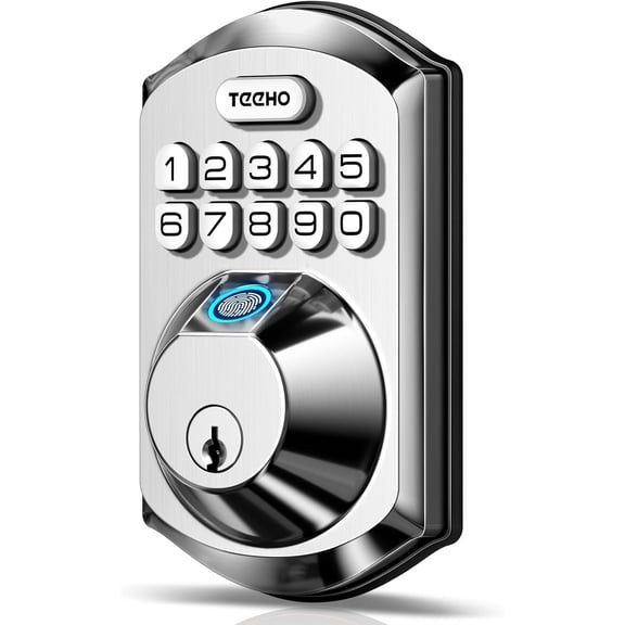 TE002 Fingerprint Door Lock - Keyless Entry Electronic Keypad Deadbolt with 2 Backup Keys - Auto Lock - Easy Installation - Smart Locks for Front Door - Satin Nickel