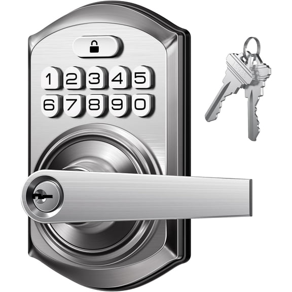 TE004 Keyless Entry Keypad Door Lock with Handle - Smart Digital Electronic Lock for Interior Door with Anti-Peeping, Auto Lock & Passage Mode - Easy Installation - Satin Nickel