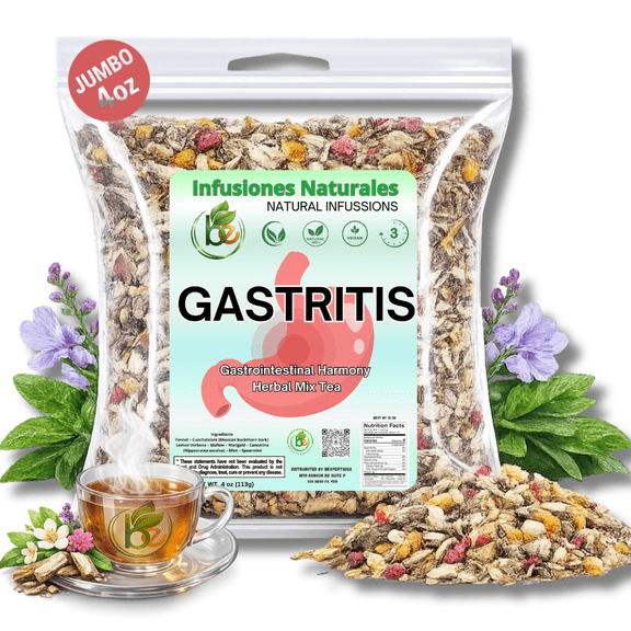 TEA Gastritis-BYE Compuesto Herbal TE 4 Onzas - Herbal Mixture Gastritis-BYE Herbal Compound TEA 4oz | 100% NATURAL INFUSION| NO-GMO
