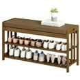thumbnail image 1 of TEAFIRST 3-Tier Shoe Rack Bench, Stable Shoe Organizer with Cushion for Entryway Living Room, Brown, 1 of 7