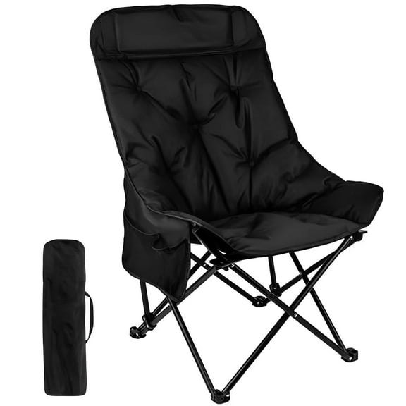 TEAFIRST Camping Chair, Oversized Comfort Padded Folding with Cup Holder, for Outdoor Camping, 300 lbs Capacity, Black