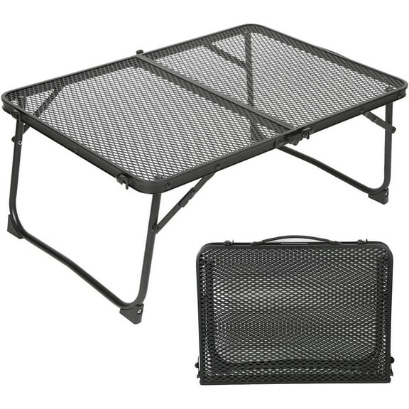 TEAFIRST Folding Camping Table, Mini Portable Grill Picnic Table, with Handle for Outdoor, Black