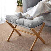 TEAFIRST Folding Footrest Stool, Footstool, Small Portable Bamboo Accent Ottoman,with Padded Gray