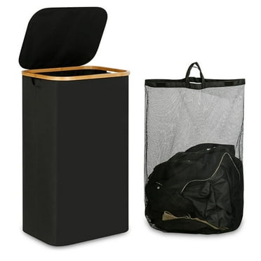 TEAFIRST Laundry Basket ,with Hamper Lid 100L Collapsible Removable Bag for Bedroom Bathroom, Black