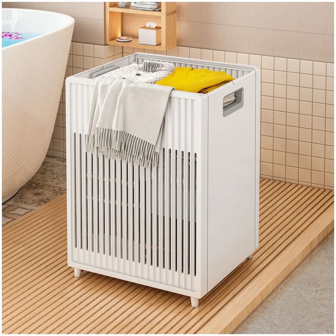 TEAFIRST Laundry Hamper Basket, Foldable Sturdy & Handy Clothes Hampers,Collapsible, White, 40L
