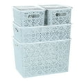 thumbnail image 1 of TEAFIRST Set of 4 Storage Bins, Organizer Container with Lids Stackable for Bathroom, Plastic, Blue, 1 of 5